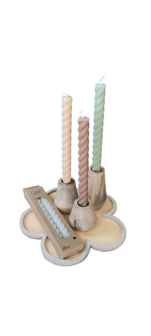 Kaars set2 swirl olijfgroen 2X2XH24CM