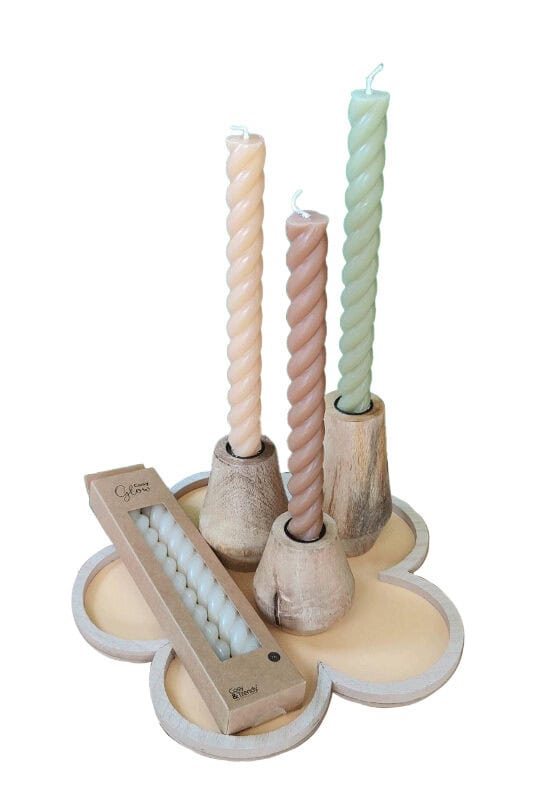 Kaars set2 swirl bruin 2X2XH24CM