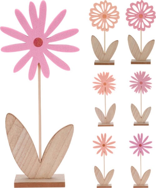 Vilten bloem op voet 32cm 3 design/2 kl