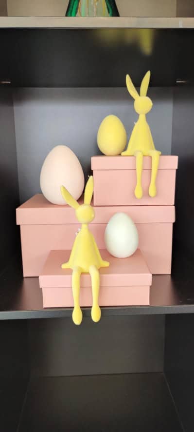 Konijn flocked sitting geel 10x9xH28cm
