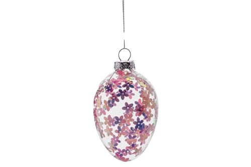 Hanger gebloemd paasei roze 6x6x9 cm glas