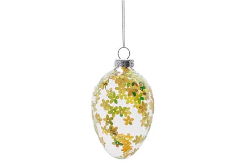 Hanger gebloemd paasei geel 6x6x9 cm glas