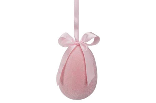 Paasei hanger flocked lichtroze 8x8x12cm