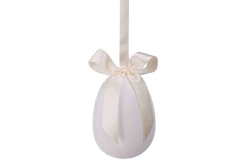 Paasei hanger flocked wit 8x8x12cm