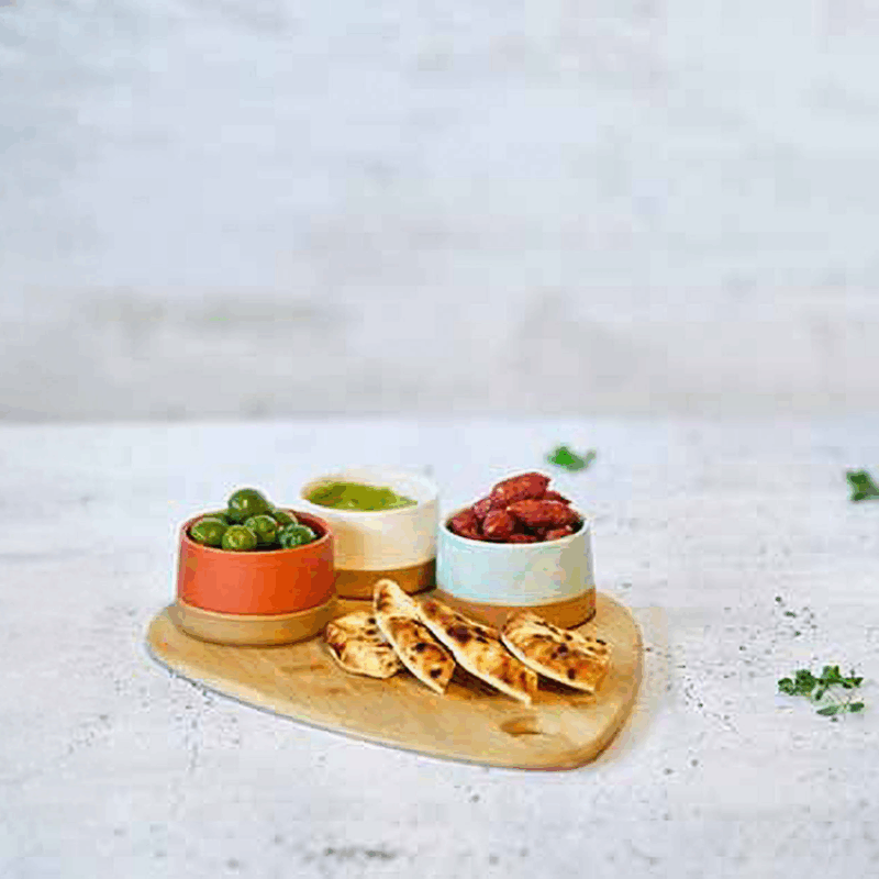 Dela aperoset 4pcs serveerplank 36x27cm + 3x bowl d9,5x5,5cm