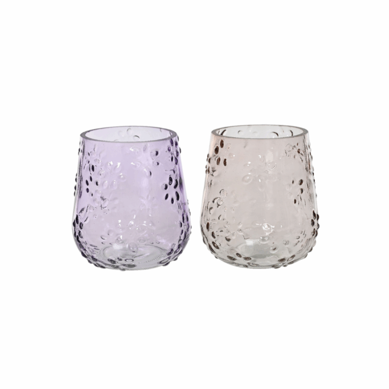 Theelichthouder glas roze/lila