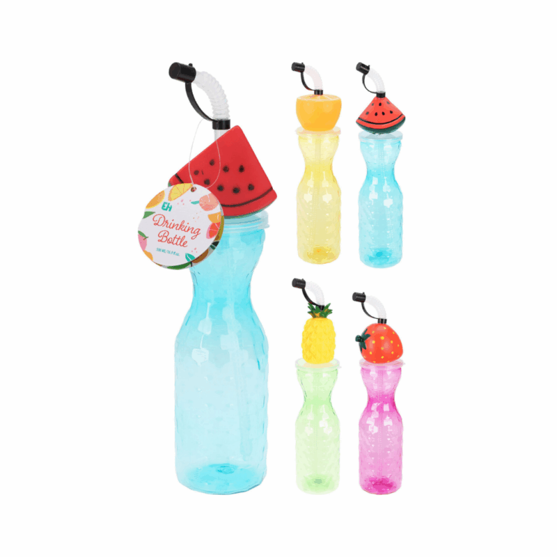 Drinkbeker met rietje 500ml 4ass.