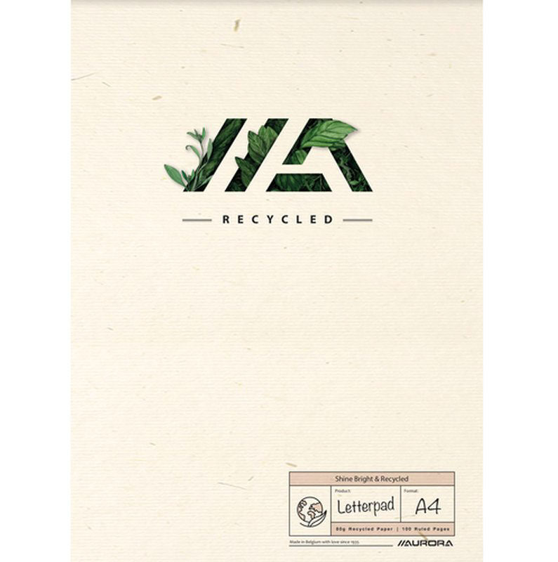 Briefblok recycl. gelijnd 50 vel. A4 80 gr.